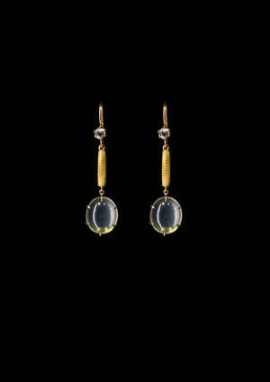 Moonstone Ovals with White Sapphire Earrings