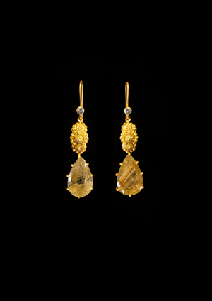 Creolla Earrings with Rutilated Quartz & White Sapphires