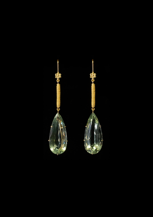Green Amethyst & Excavated Gold Earrings