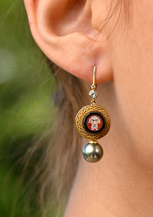 Micro Mosaic Janus Face Earrings in 18 Karat Gold