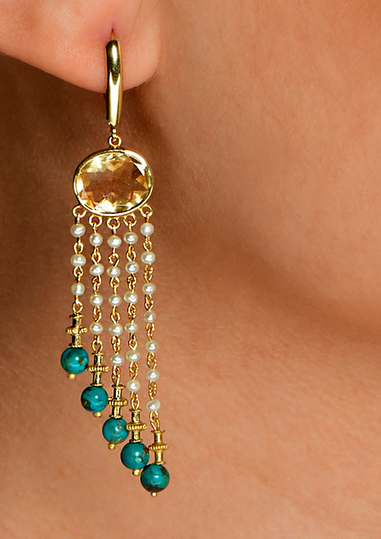 14 Karat Gold Blue-green Turquoise Earrings