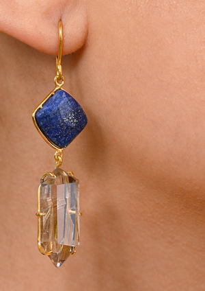 Lapiz Lazuli & Rutilated Quartz Earrings