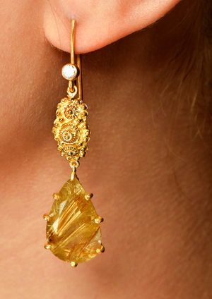 Creolla Earrings with Rutilated Quartz & White Sapphires